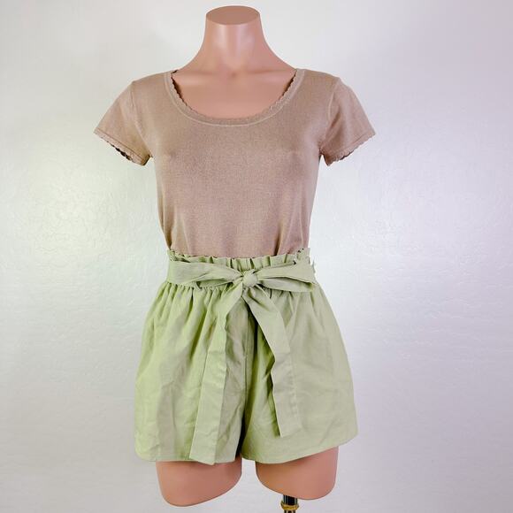 Lulu's Pants - Lulu's Linen Belt Loops Tie Elastic Waist Paperbag Shorts Green Size XS NEW